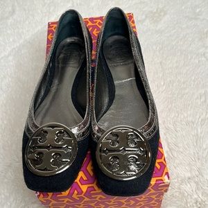 Tory Burch Dark Grey pewter Gerritt Flannel Flat